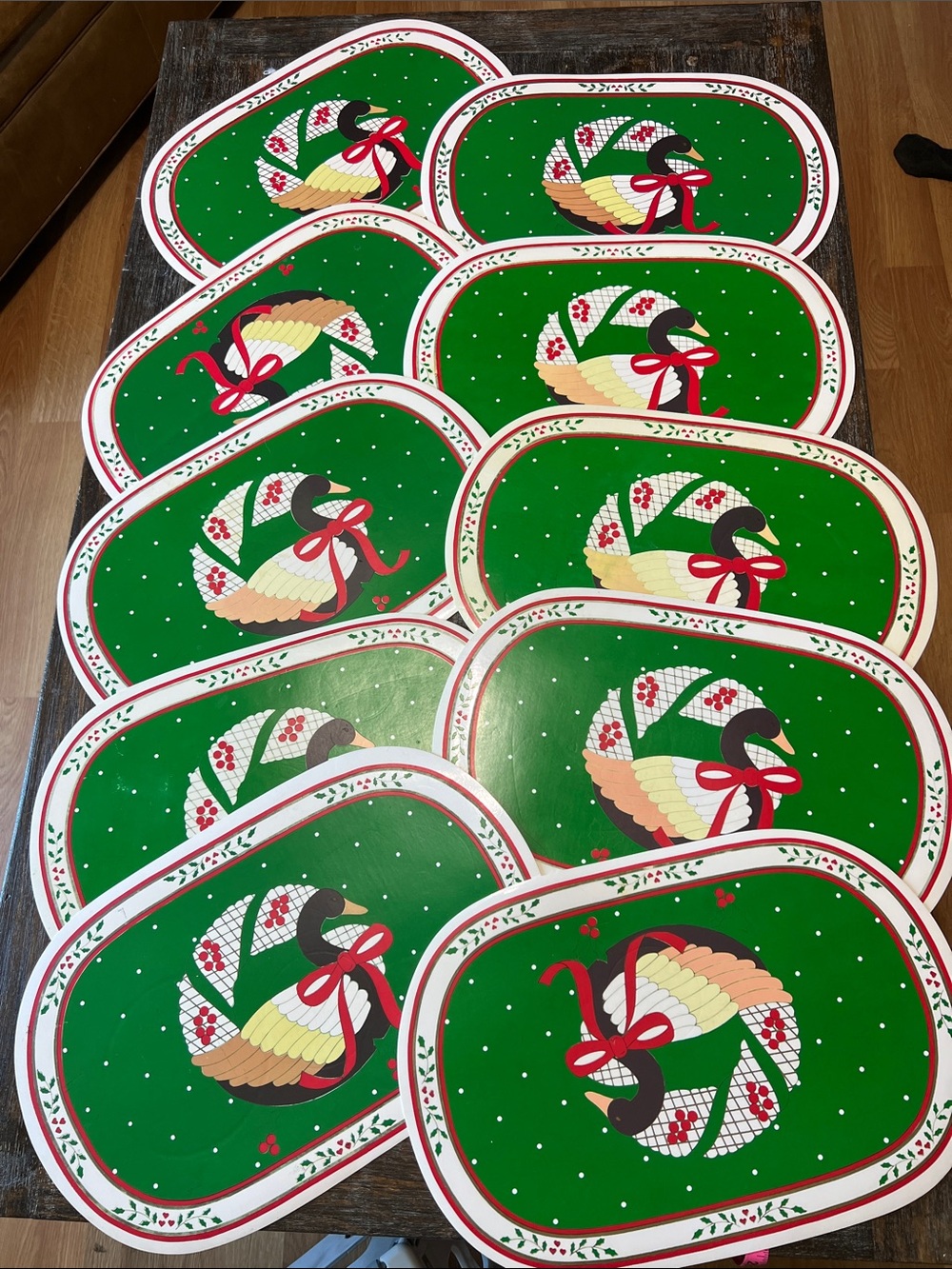 Vintage Vinyl Christmas Ducks Placemat. Set of 10